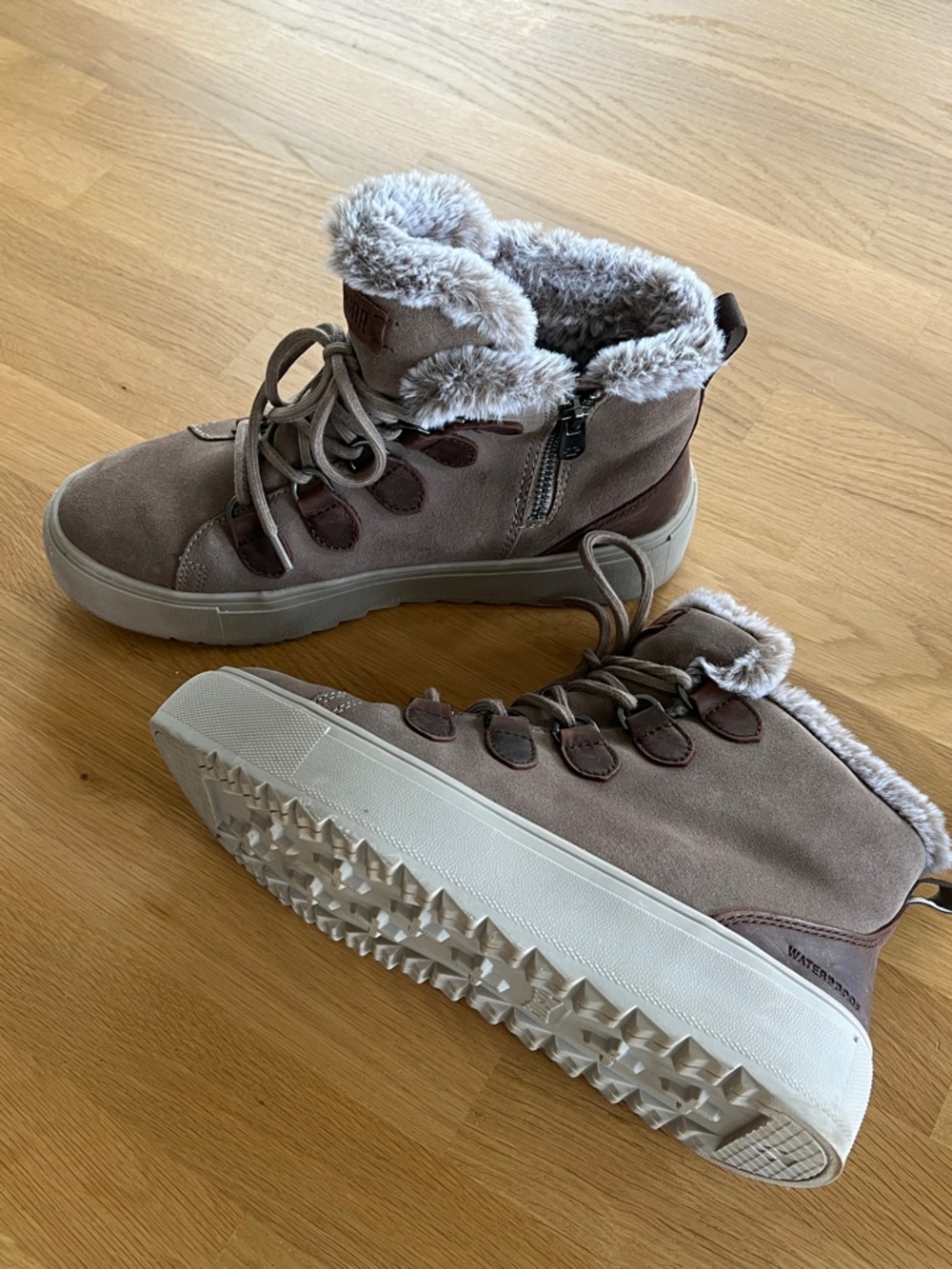 Cougar Taupe Suede Ankle Boots with Faux Fur Trim